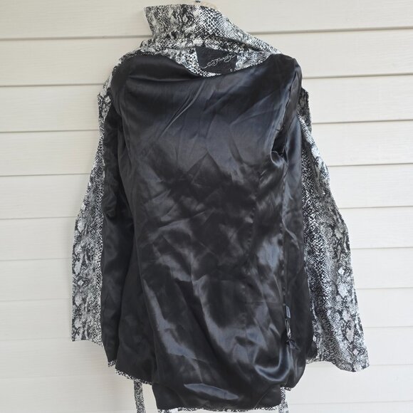 ED HARDY Black White Snake Print Belt Appliqued Rhinestones Trench Coat - Picture 10 of 13